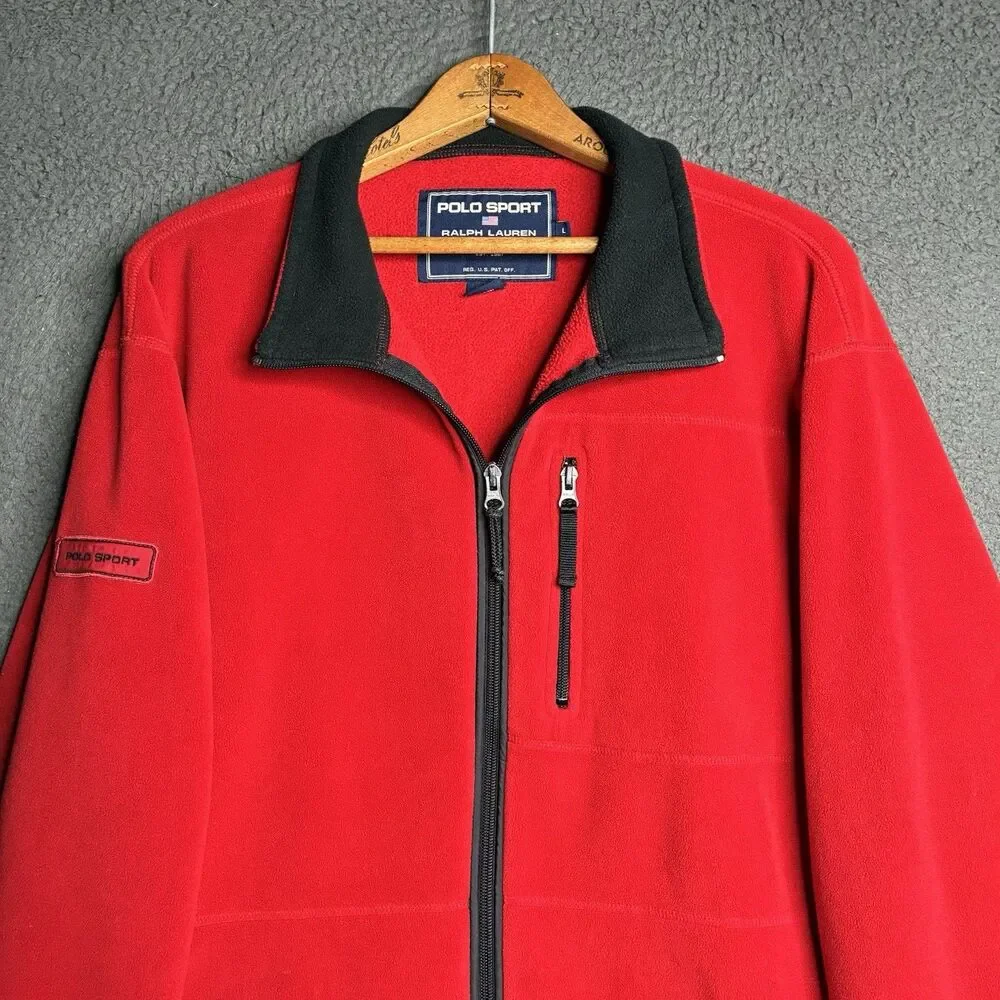 Polo Sport Ralph Lauren Mens Large Red Full Zip Polartec Fleece Jacket VTG